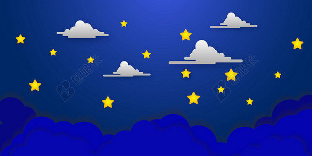 蓝色背景卡通星空星星云朵立体剪纸风背景素材