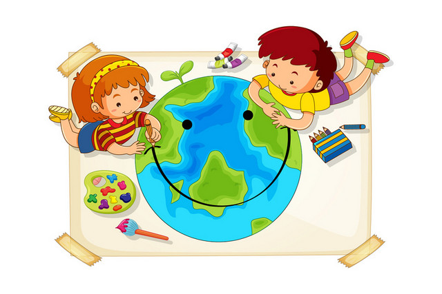 卡通保护地球儿童矢量素材