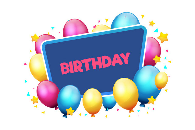 气球五角星生日庆祝蓝色边框矢量素材