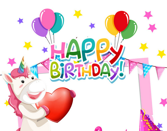 气球星星独角兽生日庆祝彩色边框矢量素材