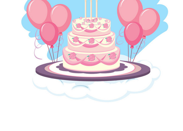 气球蛋糕蜡烛生日庆祝矢量素材