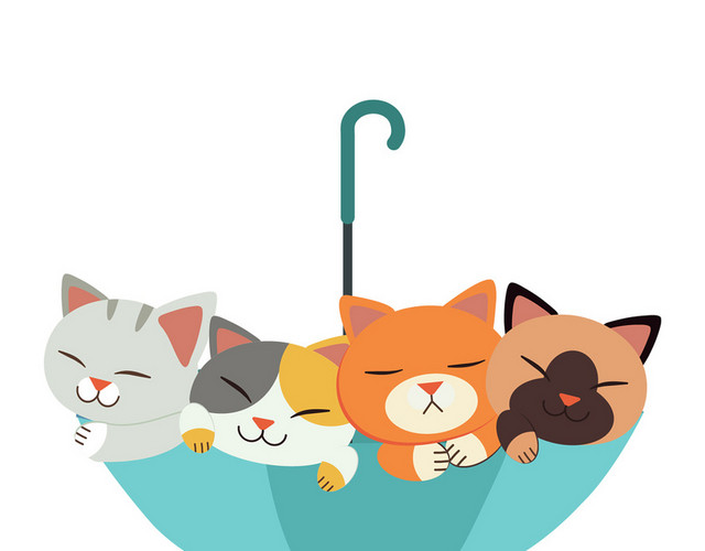 创意雨伞小猫卡通素材
