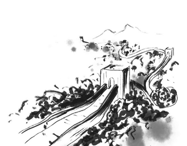 长城中国万里长城水墨画素材