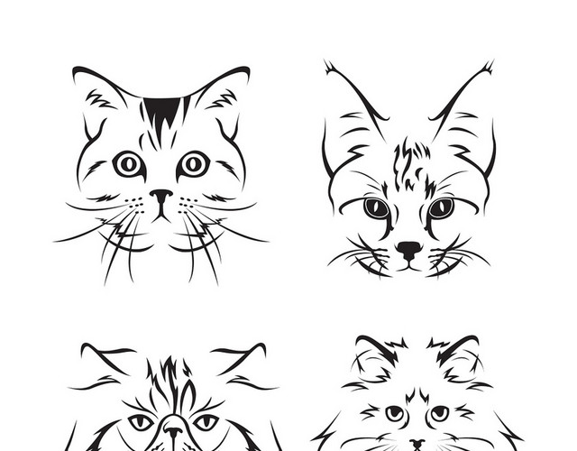 黑色猫咪动物简约剪影素材