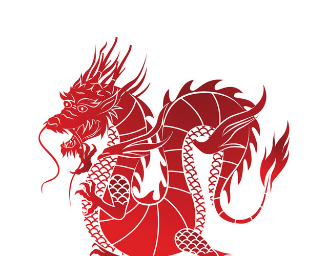 红色龙动物中国风剪影素材