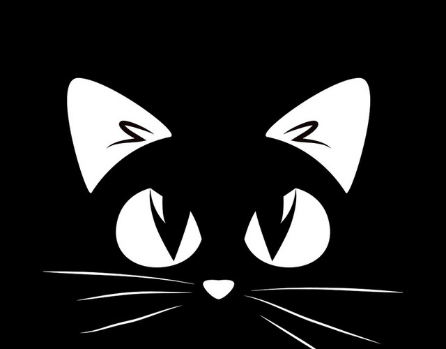 黑白色猫咪动物简约剪影素材