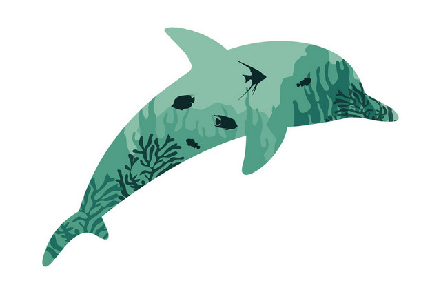 绿色鲸鱼动物清新剪影素材