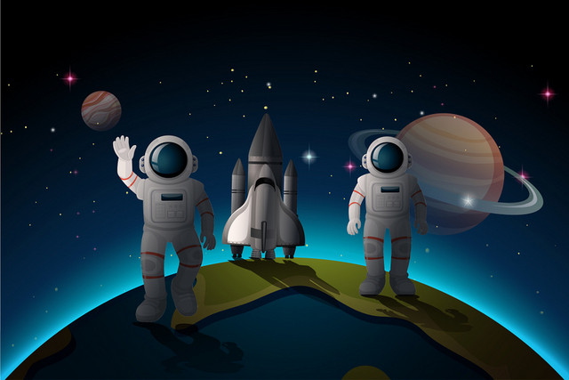 卡通宇宙宇航员科技矢量素材