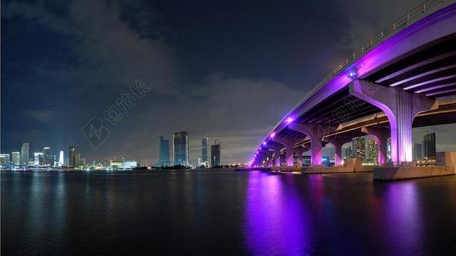 迈阿密 天际线 市中心 夜 结构 城市 业务 桥 市容 水