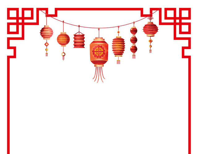 中国风古风喜庆红色灯笼边框素材