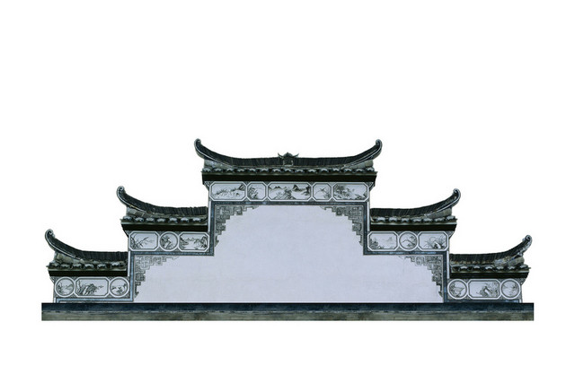中国风屋檐院墙屋顶素材