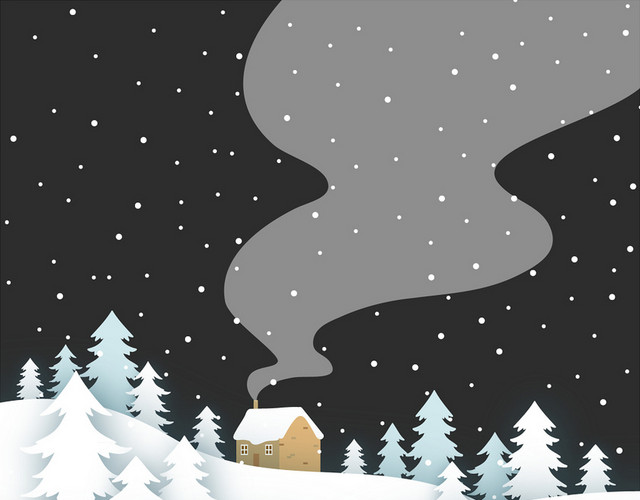 卡通冬天立冬冬至雪松树房子素材