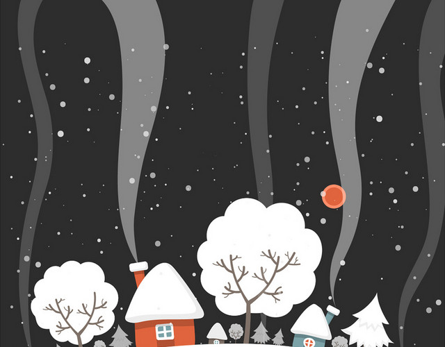 卡通冬天立冬冬至房子树木雪地素材