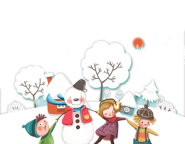卡通立冬冬天雪景雪人雪花人物素材