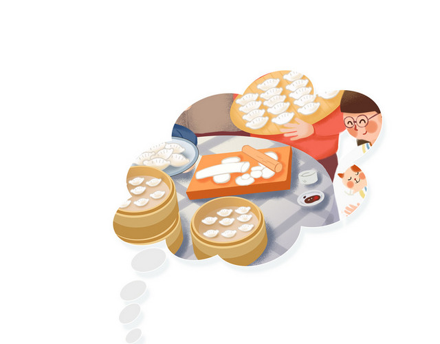卡通立冬冬至饺子雪人素材