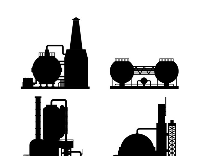 黑色工厂剪影建筑矢量素材