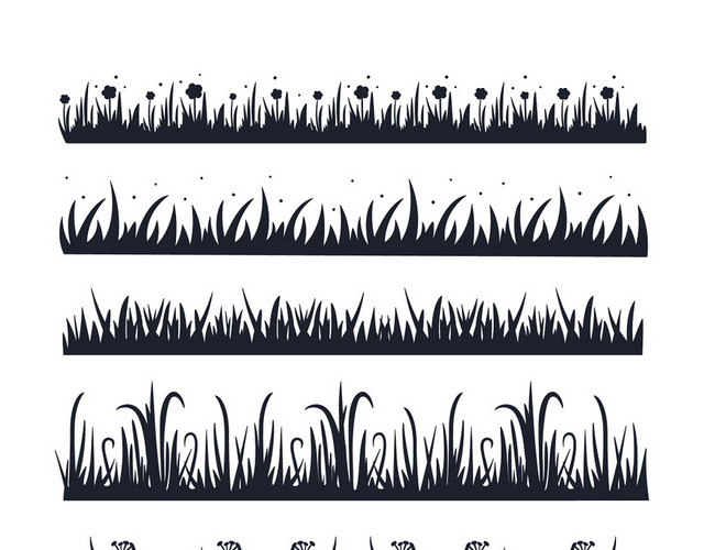 简约小草花朵草地剪影矢量素材
