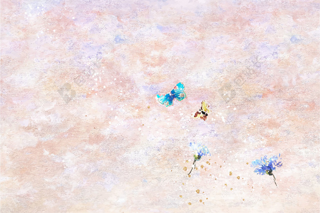 笔刷蝴蝶花油画背景喷绘背景油漆相融背景