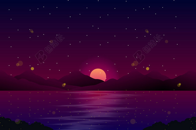 简约夕阳风景剪影矢量背景素材