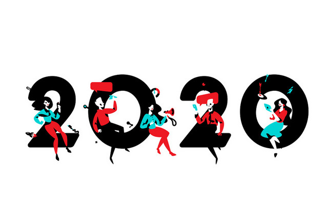 创意2020艺术字卡通人物矢量素材