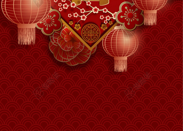 红色中国风新年喜庆花朵灯笼矢量背景素材