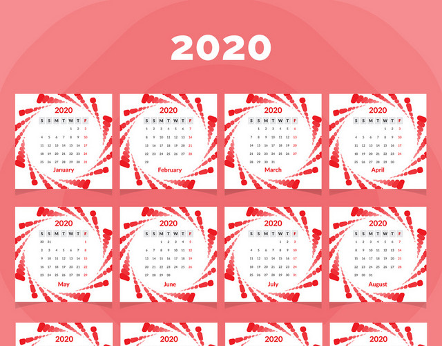 红色2020日历矢量素材