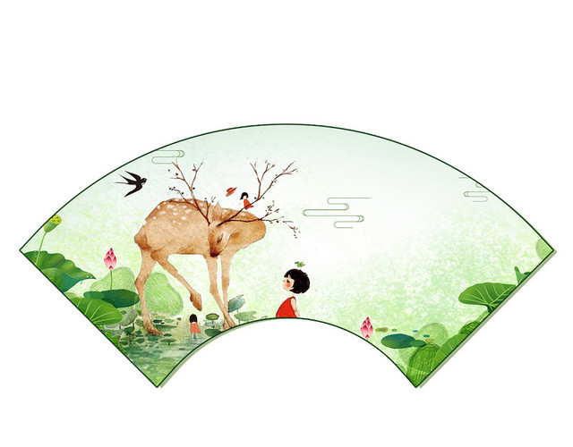 夏天处暑绿色扇子创意素材