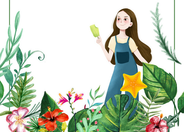 手绘插画风格绿色夏天处暑大边框素材