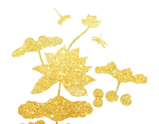 夏日处暑金色莲花蜻蜓剪影素材