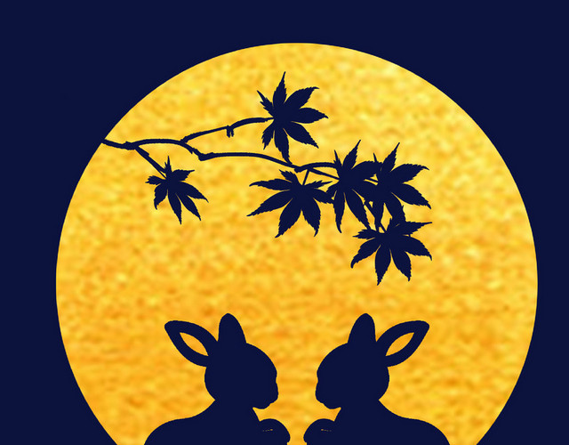 剪影中秋节月亮兔子素材
