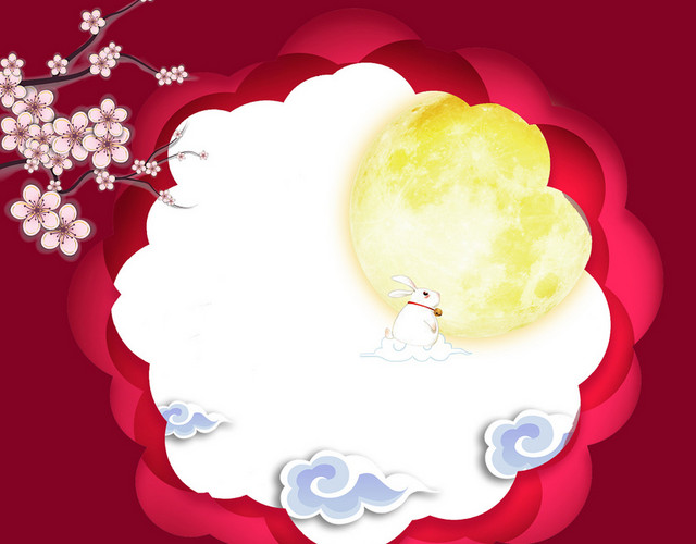 扁平剪纸风红色中秋节背景素材
