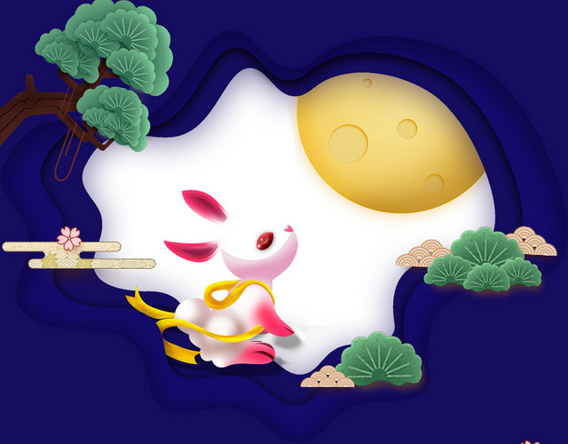 扁平剪纸风蓝色中秋节背景素材