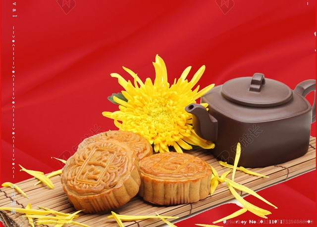 中式的红色中秋节海报