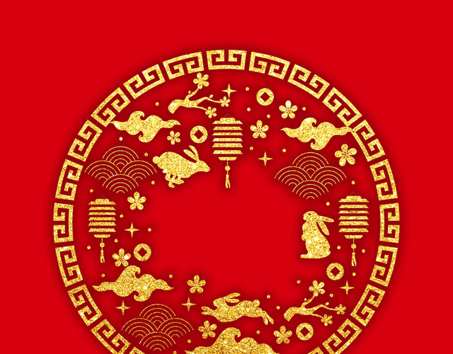 古风中国风中秋节兔子金色剪影边框素材