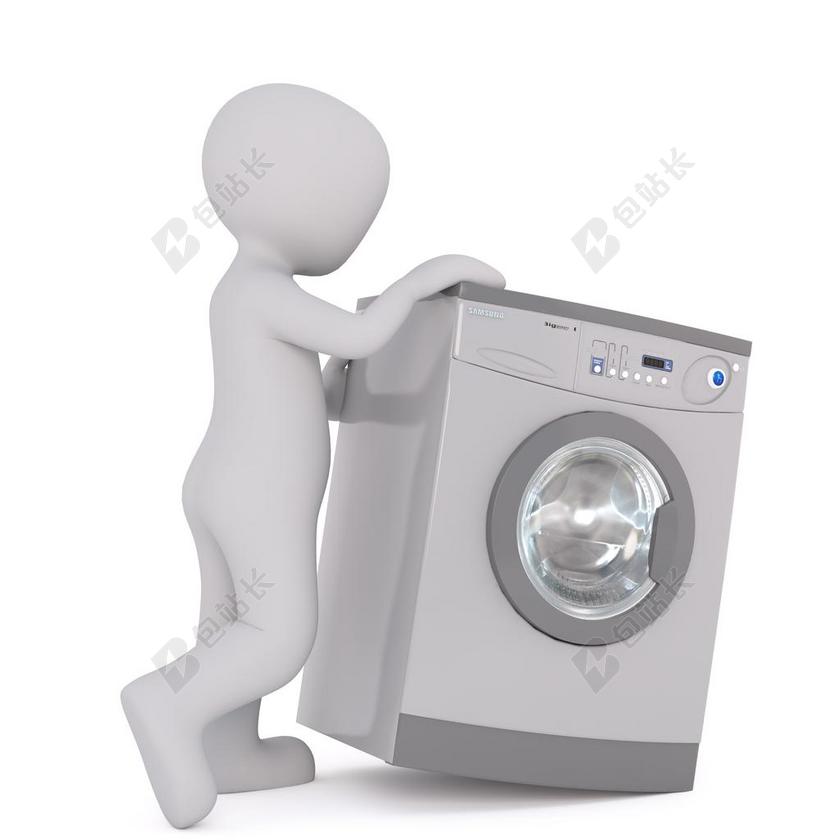 白色的小人和洗衣机背景图片