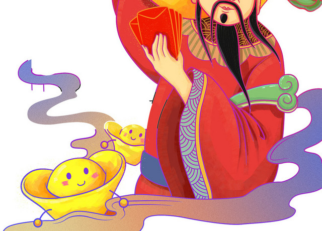 新年主题鼠财神插画春节插画