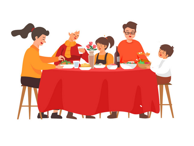 新年主题鼠年年夜饭插画春节插画