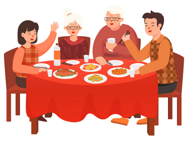 新年主题鼠年年夜饭插画春节插画