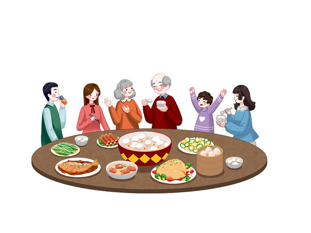 新年主题鼠年年夜饭插画春节插画