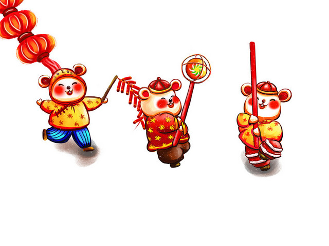 可爱萌鼠舞龙新春纳福鼠年新年主题鼠年插画年画春节插画