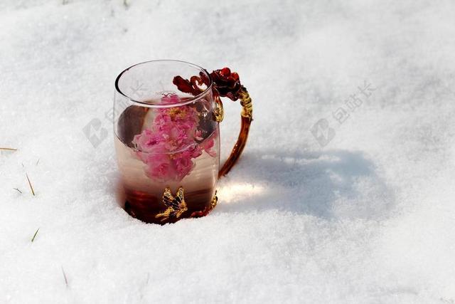 雪地里茶杯背景图片