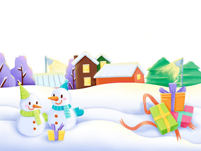 圣诞节卡通手绘雪人风景人物插画原创素材