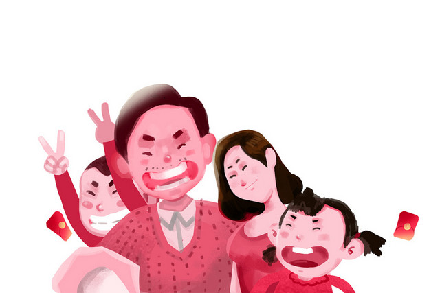 新年主题鼠年亲子一家人插画春节插画