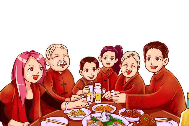 新年主题鼠年年夜饭插画春节插画