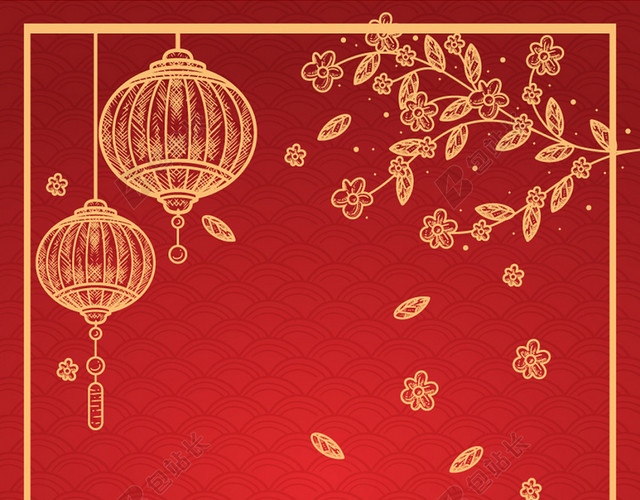 鼠年新年中国风红色海报背景