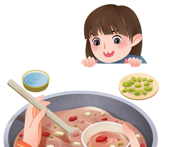 卡通手绘腊八粥腊八节女孩原创素材