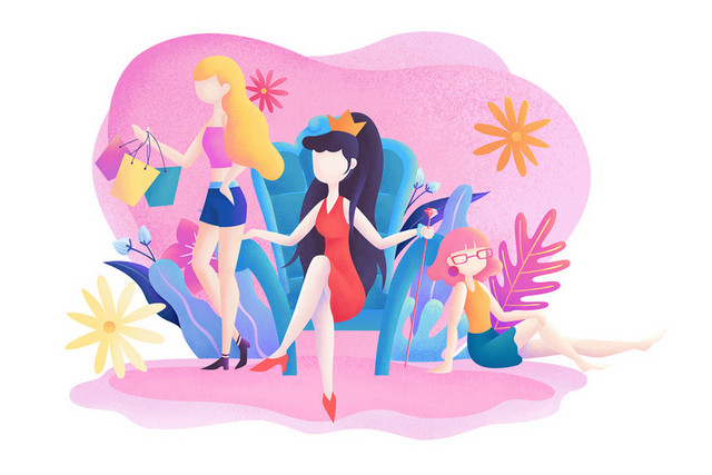 卡通手绘妇女节女神节素材