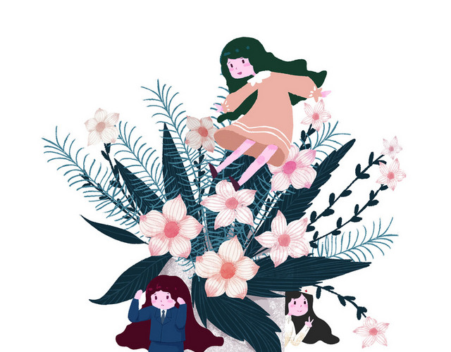 卡通手绘妇女节女神节花朵素材
