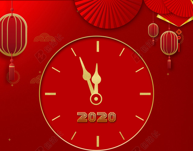 红色元旦时钟新年海报背景