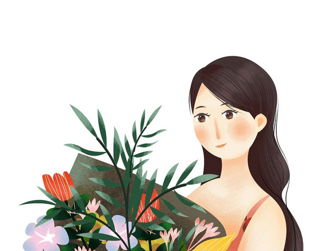 卡通手绘妇女节女神节花束素材